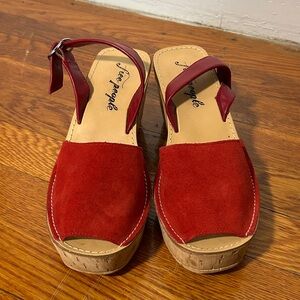 Free People Size 38 Cork Wedge Peep toe Sandals Excellent Used Condition